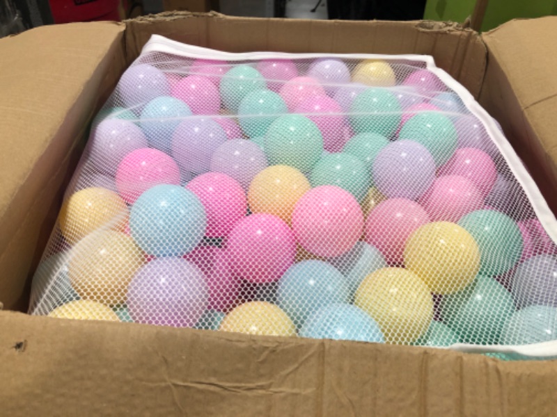 Photo 2 of Amazon Basics BPA Free Crush-Proof Plastic Ball Pit Balls with Storage Bag, Toddlers Kids 12+ Months, 6 Pastel Colors - Pack of 400 6 Pastel Colors 400 Balls