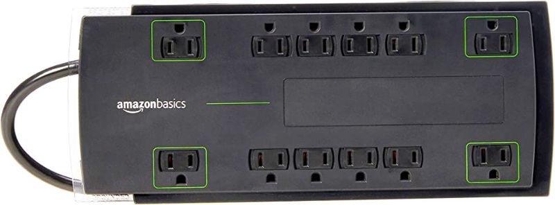 Photo 1 of Amazon Basics 12-Outlet Power Strip Surge Protector - 4,320 Joule, 8-Foot Cord
