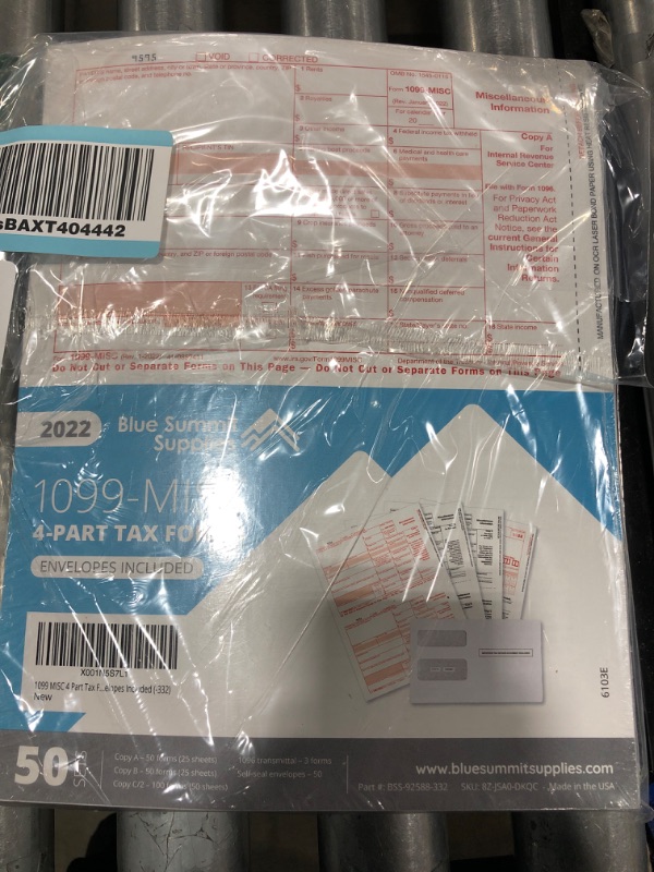 Photo 2 of 1099 MISC Forms 2022, 4 Part Tax Forms Kit, 50 Vendor Kit of Laser Forms, Compatible with QuickBooks and Accounting Software, 50 Self Seal Envelopes Included