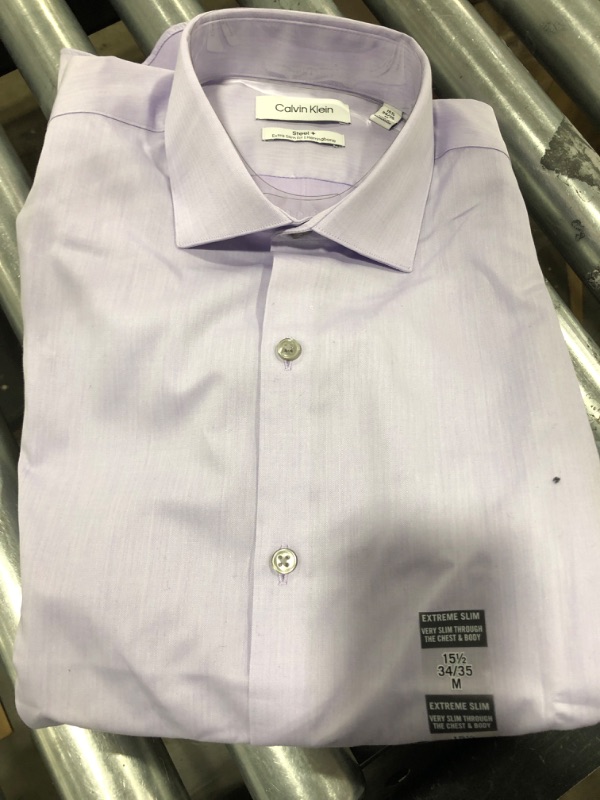 Photo 1 of Calvin Klein Men's Dress Shirt Regular Fit Non Iron Herringbone EXtreme Slim 15.5 34/35 M
