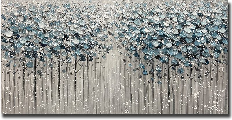 Photo 1 of Yotree Paintings - 24x48 Inch 3D Oil Paintings on Canvas Blue Forest Heavy Texture Acrylic Painting Wall Art Wall Decoration Wood Inside Framed Hanging Ready to Hang 