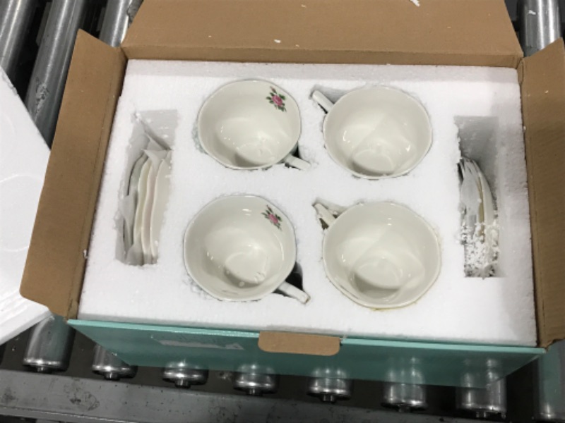 Photo 2 of BTaT- Floral Tea Cups and Saucers, Set of 8 (8 oz) Multi-Color with Gold Trim and Gift Box, Coffee Cups, Floral Tea Cup Set, British Tea Cups, Porcelain Tea Set, Latte Cups