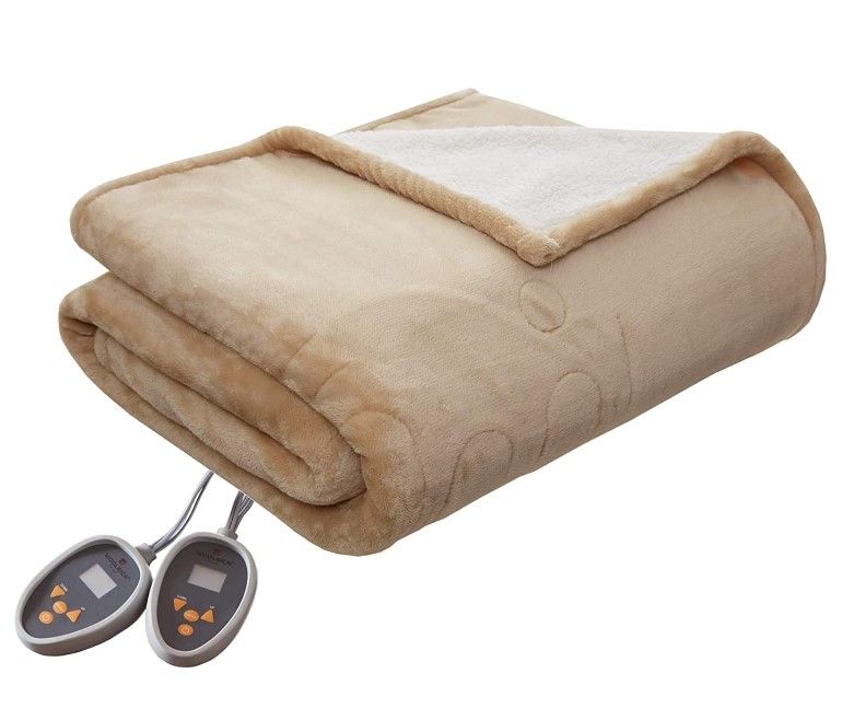 Photo 1 of Woolrich Heated Plush to Berber Electric Blanket Throw Ultra Soft Knitted , Super Warm and Snuggly Cozy with Auto Shut Off and Multi Heat Level Setting Controllers, Queen: 84x90", Tan
