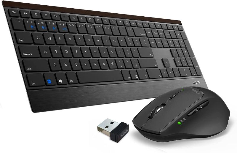 Photo 1 of Bluetooth Keyboard and Mouse, RAPOO Multi Device(Bluetooth 3.0/4.0/2.4G) Wireless Keyboard and Mouse Combo, Support 4 Devices, Ultra-Slim Keyboard for Mac, iPad, Android, Windows, Laptop, Computer 