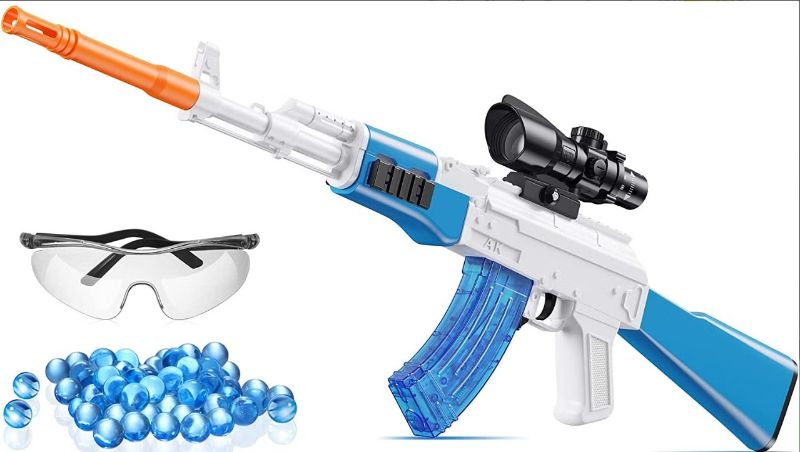 Photo 1 of Gel Ball Blaster with 40000 Water Beads, Strap and Goggles, Splatter Balls Blaster Suitable for Outdoor Fighting Shooting Team Game Over 12 Years Old Blue
