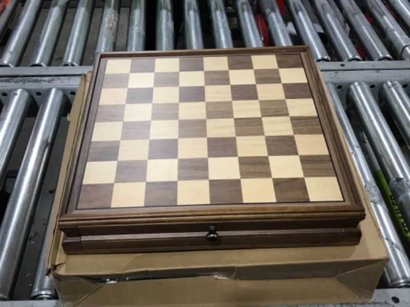 Photo 2 of A&A 15 inch Walnut Wooden Chess Sets w/ Storage Drawer / Triple Weighted Chess Pieces - 3.0 inch King Height/ Walnut Box w/Walnut & Maple Inlay / 2 Extra Queen / Classic 2 in 1 Board Games/ Chess Only Triple Weighted Pieces w/ Walnut Box