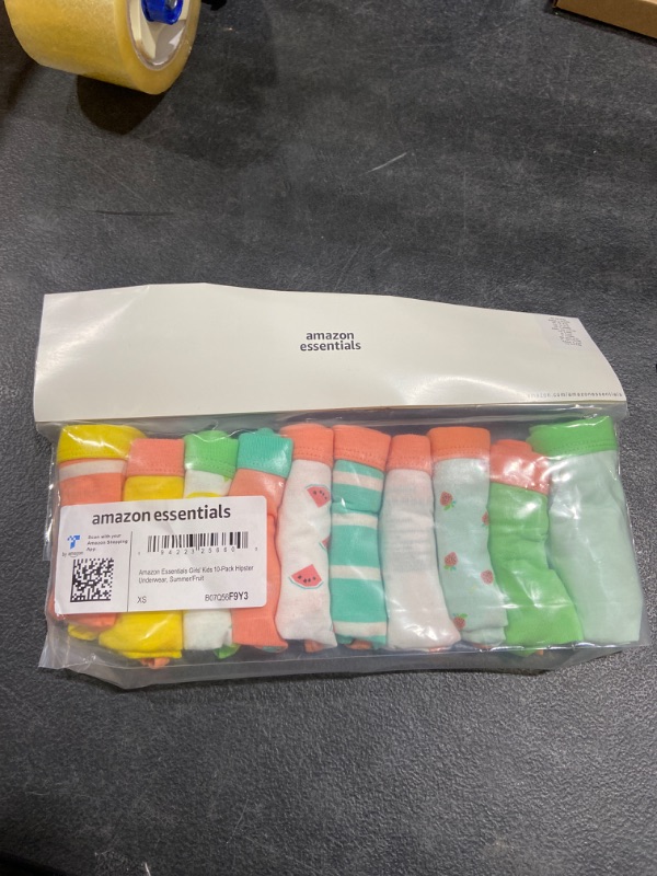 Photo 1 of Amazon Essentials Girls' Hipster Underwear, Multipacks 10 White, Fruit/Stripe X-Small