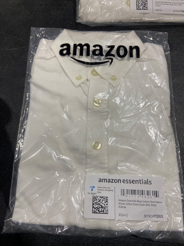 Photo 2 of Amazon Essentials Boys' Uniform Short-Sleeve Woven Oxford Button-Down Shirt X-Small White