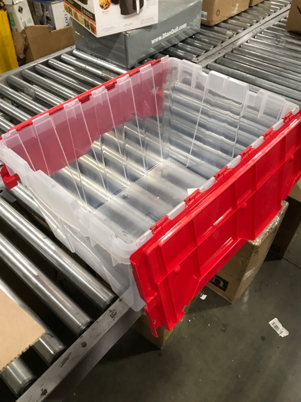 Photo 2 of Akro-Mils 6648612-Gallon Plastic Stackable Storage Keepbox Tote Container, Clear/Red & Scotch Heavy Duty Packaging Tape, 1.88" x 22.2 yd, 1.5" Core, Clear, 6 Rolls with Dispenser (142-6) Clear/Red Keep box + Packaging Tape