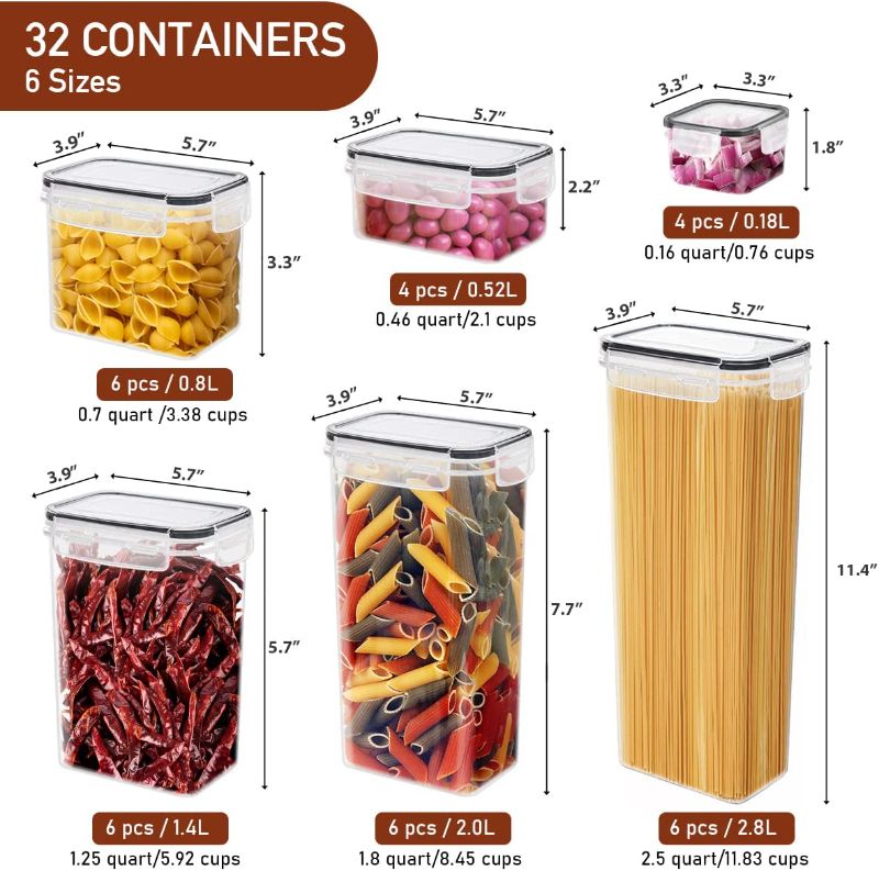 Photo 2 of 32 Pack Airtight Food Storage Containers With Lids BPA Free,Cereal Containers Storage for Kitchen Pantry Organization and Storage, Dishwasher safe,Include Labels Marker Spoon Set,Cereal, Flour Sugar
