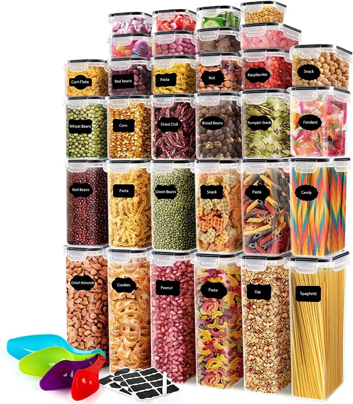 Photo 1 of 32 Pack Airtight Food Storage Containers With Lids BPA Free,Cereal Containers Storage for Kitchen Pantry Organization and Storage, Dishwasher safe,Include Labels Marker Spoon Set,Cereal, Flour Sugar
