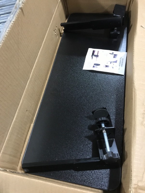 Photo 1 of Under Desk Keyboard Tray for Corner L Shaped Desk, Clamp On Keyboard Drawer Slide Out, Ergonomic Desk Extender with Swivel Clips NO Need to Dill Holes, Black
