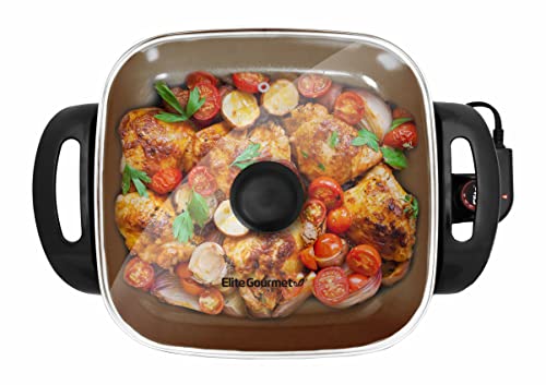 Photo 1 of Elite Gourmet EG3033 12"x12"x2.35” Healthy Ceramic with Titanium Coated Scratch Resistant Electric Skillet, Dishwasher Safe, Rapid Heat Up, 1200W, Dark Grey, 6 Quart
