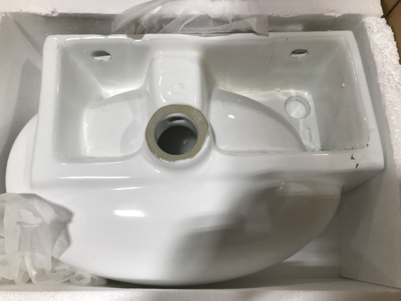 Photo 3 of 16" Wall Mounted Bathroom Sink - Mocoloo White 16x11 Inch Left Hand Round Corner Sink Wall Mount Hung Porcelain Ceramic With Overflow Heavy Duty 16Lx11W-Left White