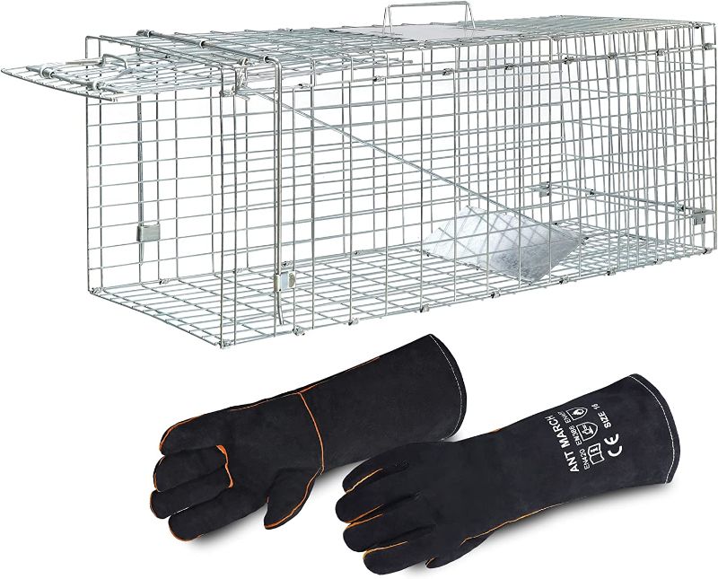 Photo 1 of  ANT MARCH Live Animal Cage Trap with Gloves 37"x13.5"x14.5" Large Steel Humane Release Rodent Cage for Rabbits, Stray Cat, Squirrel, Raccoon, Mole, Gopher, Opossum, Skunk, Chipmunks, Groundhog Squire 