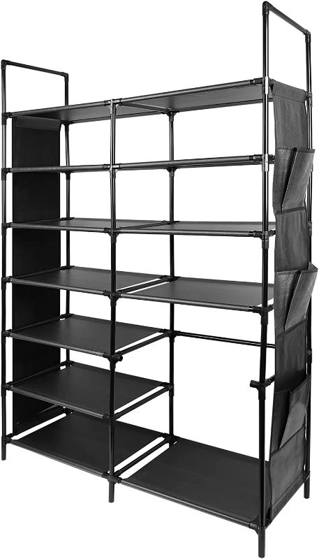 Photo 1 of  NIUBER Black Shoe Rack Organizer, 7 Tier Boot Shoe Racks Storage for Bedroom Closet Shoe Organizer Entryway 24-30 Pairs Non-Woven Durable Adjustable Tall Shoe Shelf Tower w/Side Pockets 