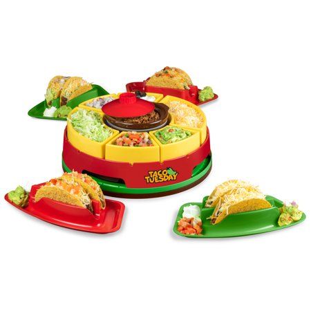 Photo 1 of  NOSTALGIA Taco Tuesday Taco Bar with Warming Pot 6 Compartments & 4 Ta - Multicolor - 15 Inch 