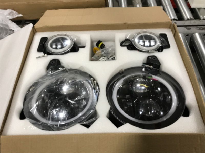 Photo 2 of SUPAREE JL 9 Inch LED Headlights + 4 Inch Fog Lights with Integrated DRL Turn Signal Low High Beam Halo Ring for 2018 2019 2020 2021 Jeep Wrangler JL 2019 2020 2021 Gladiator JT Accessories, 4 Packs 9'' LED Headlights+ Fog Lights