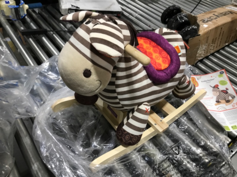 Photo 2 of  B. toys by Battat Kazoo Wooden Rocking Zebra – Rodeo Rocker – Plush Ride On Zebra Rocking Horse for Toddlers and Babies 18m+, B. Rocking Zebra , White 