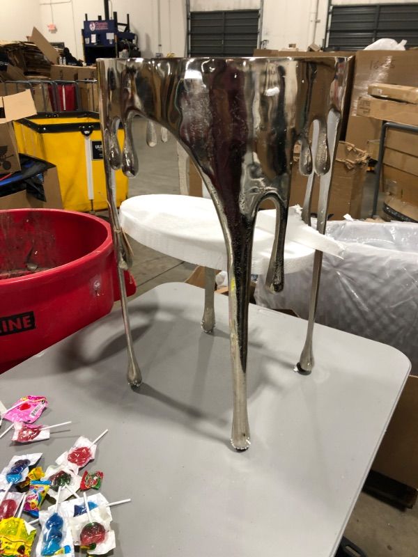 Photo 2 of Deco 79 Aluminum Drip Accent Table with Melting Designed Legs and Shaded Glass Top, 16" x 16" x 24", Silver Silver End Table