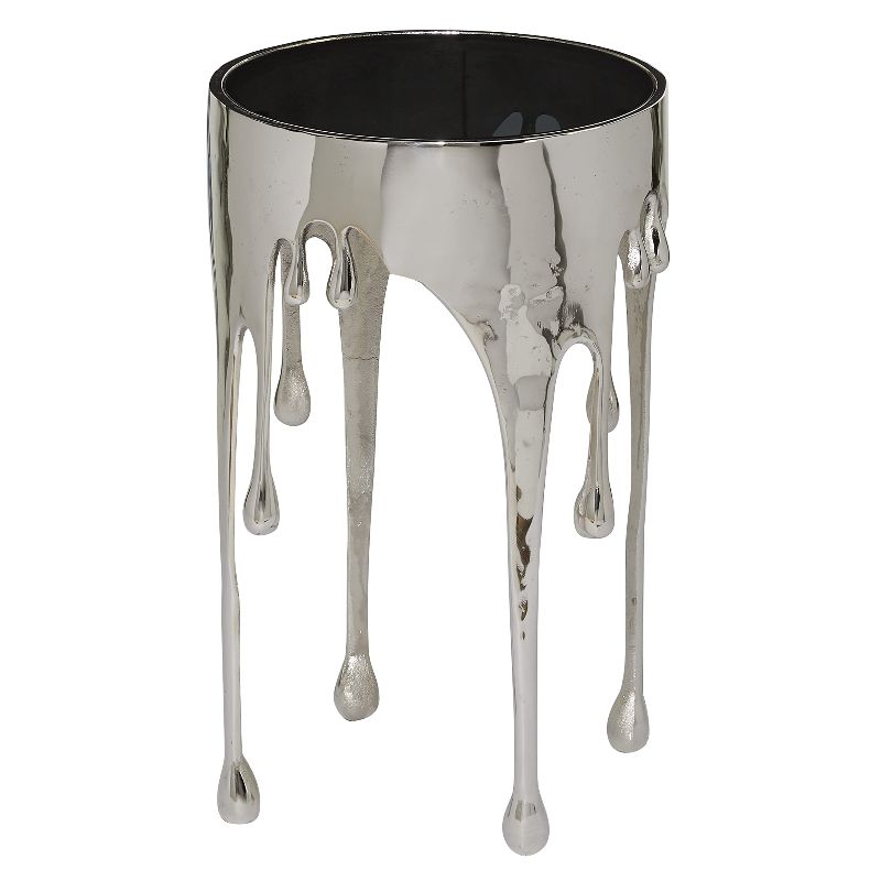 Photo 1 of Deco 79 Aluminum Drip Accent Table with Melting Designed Legs and Shaded Glass Top, 16" x 16" x 24", Silver Silver End Table