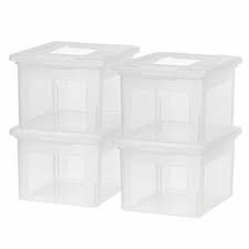 Photo 1 of  IRIS USA Letter & Legal Size Plastic Storage Bin Tote Organizing File Box with Durable and Secure Latching Lid, Stackable and Nestable, 4 Pack, Clear 