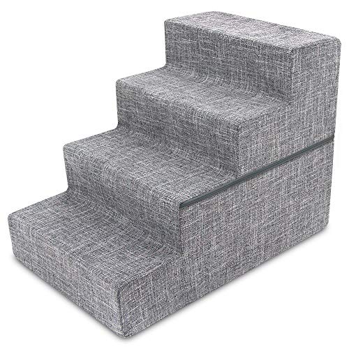 Photo 1 of  Best Pet Supplies Linen Covered Foam Foldable Cat & Dog Stairs, Gray, Large 