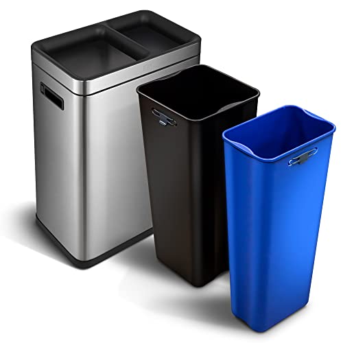 Photo 1 of  Home Zone Living Open Top 13 Gallon Dual Trash Can for Recycling and Trash, Commercial Grade with a Slim Stainless Steel Design, 50 Liter Total Capaci 
