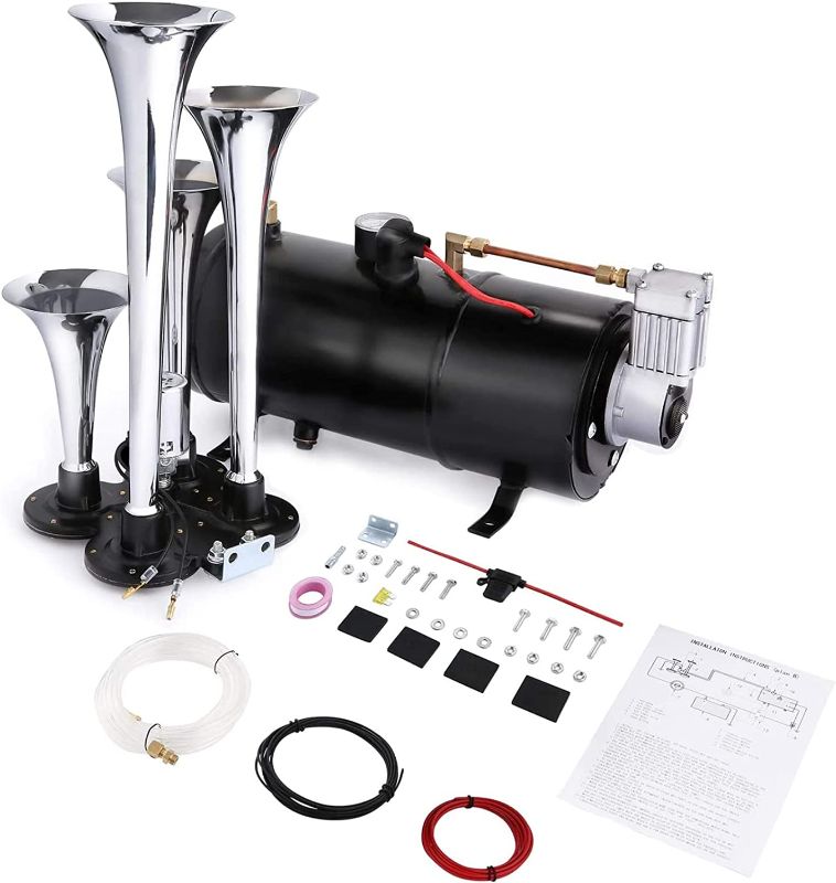 Photo 1 of  COOCHEER 150DB Train Horn for Truck, Super Loud Train Horn Kit with 120 PSI 12V Air Compressor(0.42L) 4 Trumpet and Accessories, Train Horn for Car, Any Vehicle Trucks Boats SUV(Upgraded) 