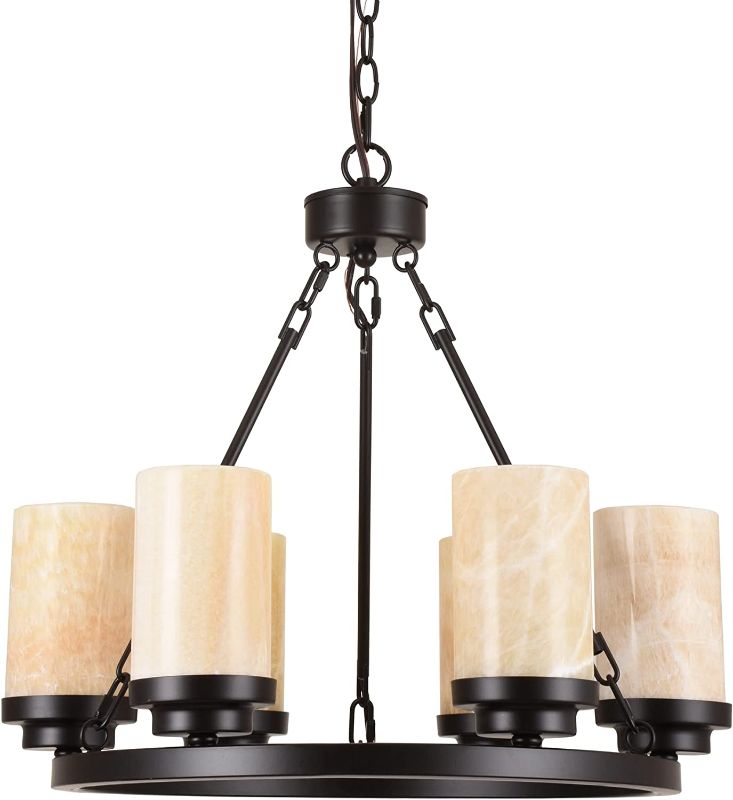 Photo 1 of  ALICE HOUSE 20" Dining Room Chandeliers with Marble Shades, Brown Finish Farmhouse Light Fixture for Foyer, Kitchen Island, Study Room and Bedroom AL9051-H6 