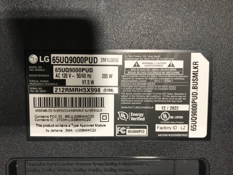 Photo 4 of LG 65-Inch Class UQ9000 Series Alexa Built-in 4K Smart TV (3840 x 2160),Bluetooth, Wi-Fi, USB, Ethernet, HDMI 60Hz Refresh Rate, AI-Powered 4K, Cloud Gaming (65UQ9000PUD, 2022) - PARTS ONLY