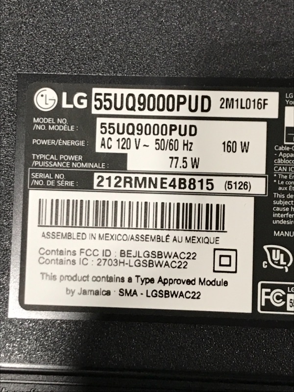 Photo 5 of LG 55-Inch Class UQ9000 Series Alexa Built-in 4K Smart TV (3840 x 2160), 60Hz Refresh Rate, AI-Powered 4K, Cloud Gaming (55UQ9000PUD, 2022) - PARTS ONLY