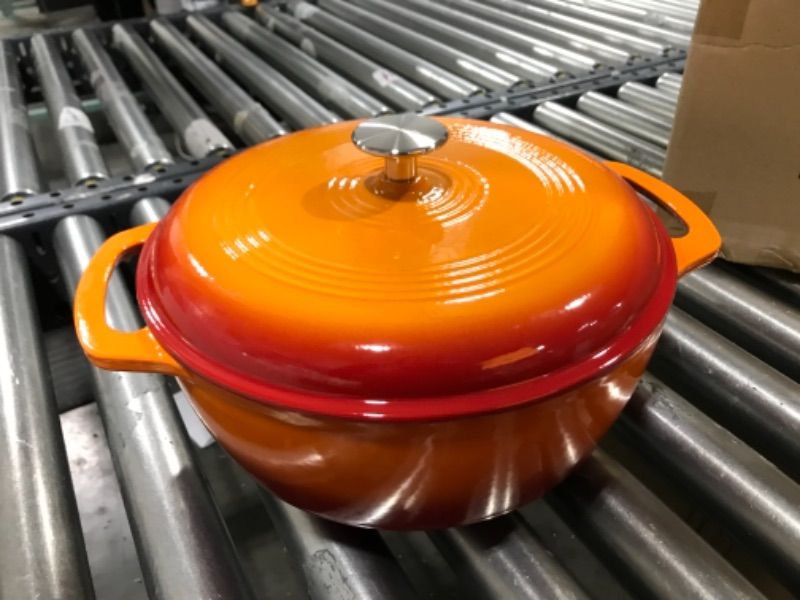 Photo 2 of Amazon Basics Enameled Cast Iron Covered Dutch Oven, 6-Quart, Orange
