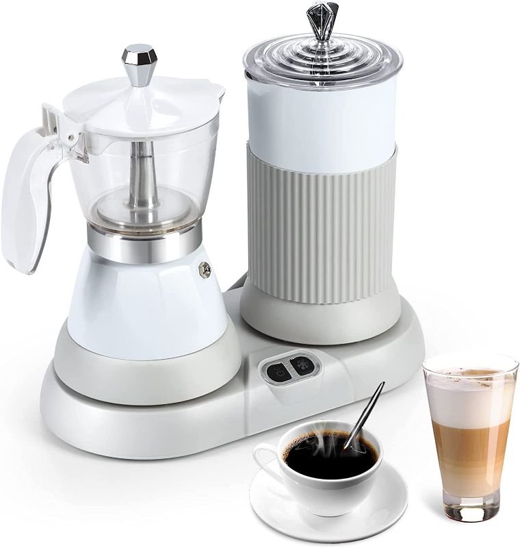 Photo 1 of Portable Espresso Coffee Maker and Cappuccino Latte Machine with Milk Frother,Espresso Maker with Steamer,2 in 1 Moka Pot for Home,Office and Travel