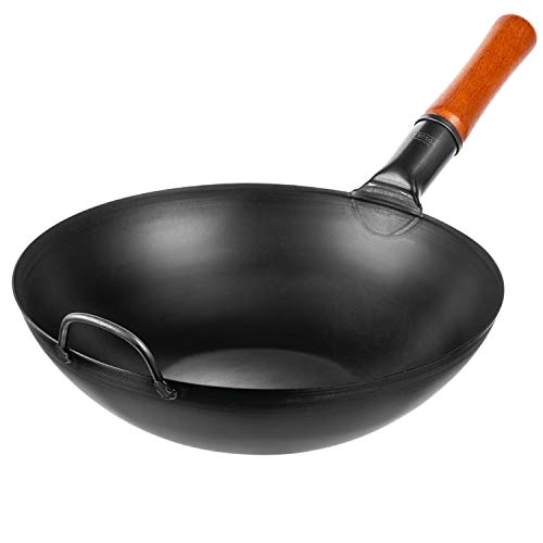 Photo 1 of YOSUKATA Carbon Steel Wok Pan – 13,5 “ Woks and Stir Fry Pans - Chinese Wok with Flat Bottom Pow Wok - Traditional Chinese Japanese Woks - Black Steel Wok
