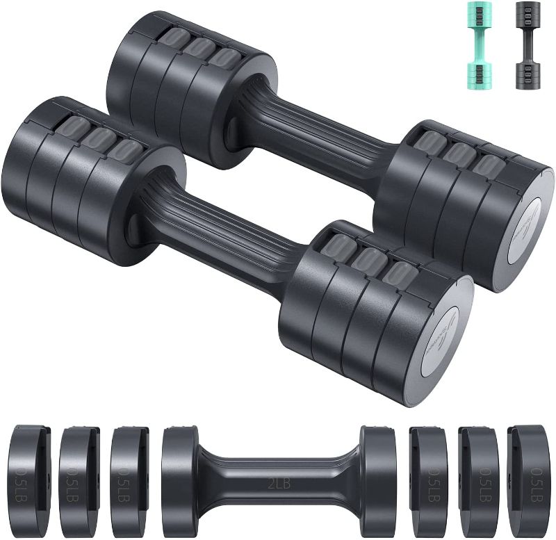 Photo 1 of Adjustable Dumbbells Hand Weights Set: Sportneer 1 Pair 2 4 6 8 10 Lbs Fast Adjust Dumbbell Weight 6 In 1 Free Weights Barbells For Women Men Home Gym Workout Exercise Strength Training 2-5 Lbs Each
