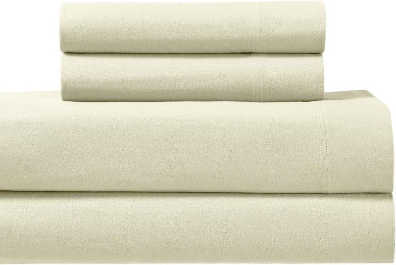 Photo 1 of  Royal Tradition Heavyweight Flannel, 100 Percent Cotton Split King 5PC Sheets Set for Adjustable Beds, Ivory, 170 GSM 