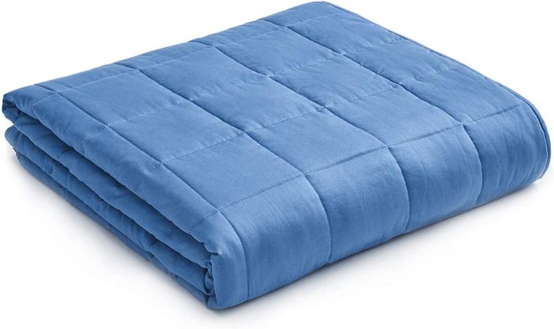 Photo 1 of  YnM Weighted Blanket — Heavy 100% Oeko-Tex Certified Cotton Material with Premium Glass Beads (Monaco Blue), Two Persons(90~160lb) Sharing Use on Queen/King Bed