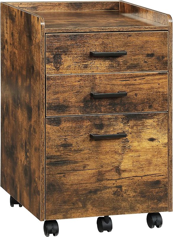 Photo 1 of Kavonty File Cabinet, Mobile Office Cabinet with 2 Small Fabric Drawers and 1 Large Drawer,for A4, Letter Size, Hanging File Folders, Rustic Brown and Black 15.7"D x 15.7"W x 25.3"H

