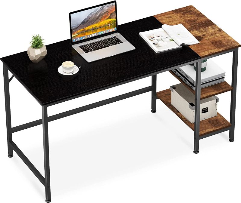 Photo 1 of JOISCOPE Home Office Computer Desk,Study Writing Desk with Wooden Storage Shelf,2-Tier Industrial Morden Laptop Table with Splice Board,60 inches(Black Oak Finish) 