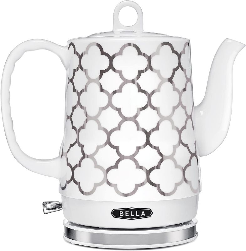 Photo 1 of  BELLA Electric Ceramic Tea Kettle, Boil Water Quickly and Easily, Detachable Swivel Base & Boil Dry Protection, Carefree Auto Shut Off, 1.2 L, Silver Tile Pattern 