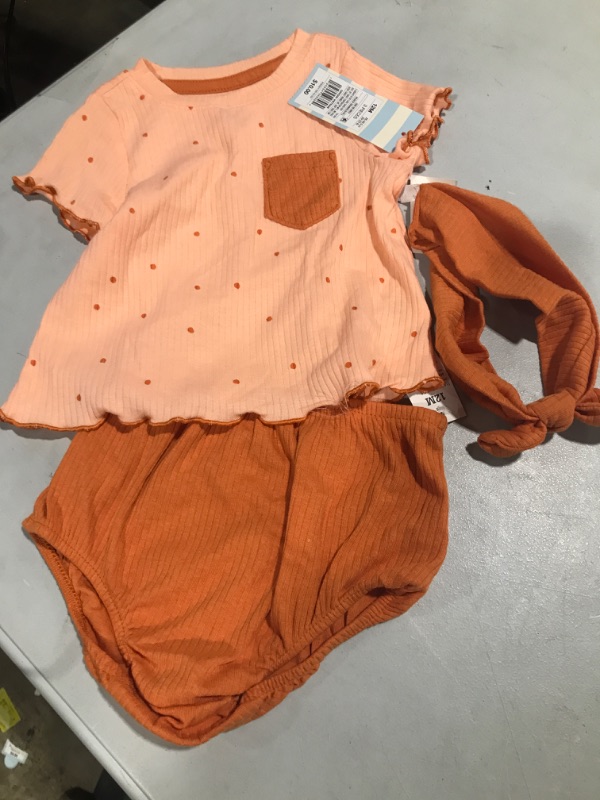 Photo 2 of Baby Girls' Peach Dot Rib Short Sleeve Top & Bottom Set with Headband - Cat & Jack™ Peach Orange
SIZE-12M
