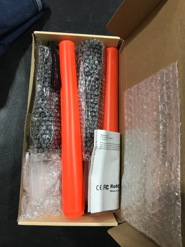 Photo 2 of 16 inch Traffic Wand Small Orange LED Safety Signal Wand Work Light Flashlight with Cone Flashing Modes,Wrist Strap Lanyard,Using 3 AAA Batteries(Not Included) A200 (2 Packs)