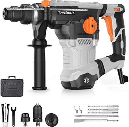 Photo 1 of [Upgraded] Towallmark 12.5 Amp Rotary Hammer Drill, 1-1/4 Inch SDS-Plus 4 in 1 Multi-functional Heavy Duty hammer drill, Safety Clutch, Drill Chuck, for Concrete, Tile, Wall, Stones, Cement and Metal
