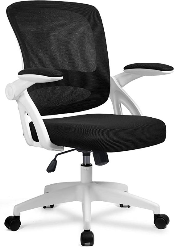 Photo 1 of COMHOMA Office Chairs Ergonomic Desk Chair Mesh Computer Chair with Flip Up Armrest Mid Back Task Home Office Chair Swivel Chair with Smooth Casters White
