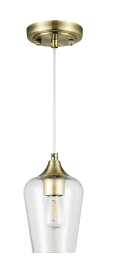 Photo 1 of 1-Light Antique Brass Pendant Ceiling Light with Glass Shade
