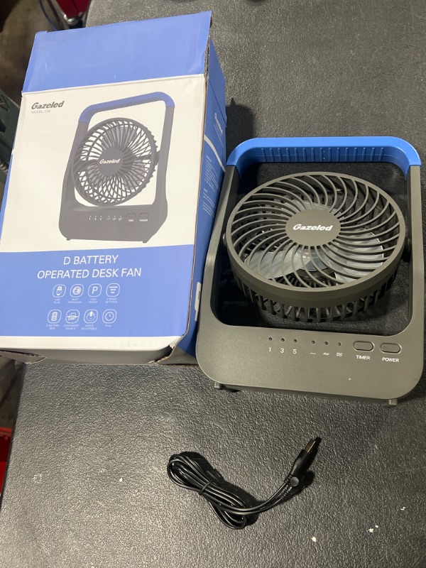 Photo 1 of Battery Operated Fan, Camping Fan Battery Powered, Super Long Lasting, Portable D-Cell Battery Powered Desk Fan with Timer, 3 Speeds, Quiet, 180° Rotation, for Office,Bedroom,Outdoor, 5'', Blue