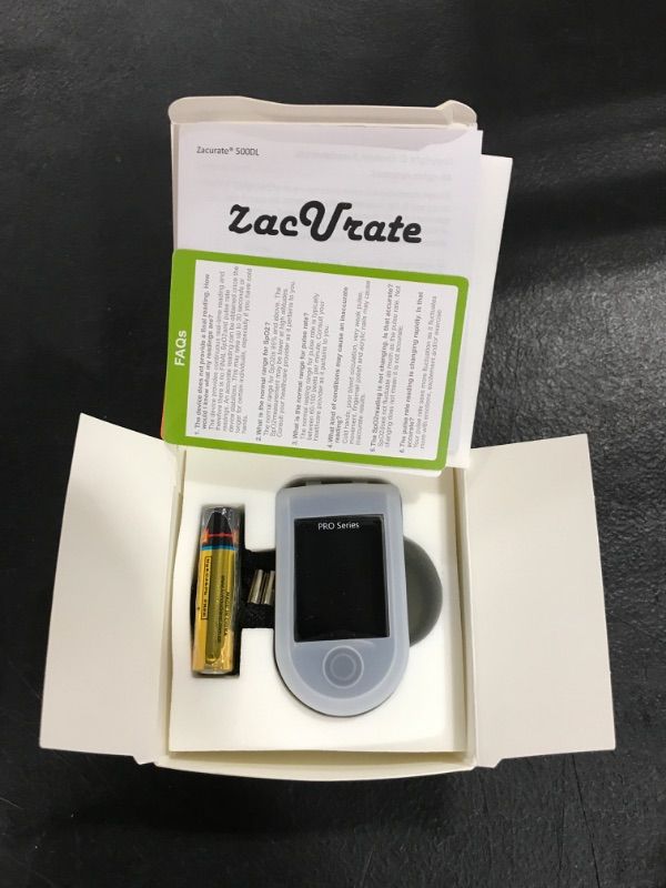 Photo 2 of Zacurate Pro Series 500DL Fingertip Pulse Oximeter Blood Oxygen Saturation Monitor with Silicon Cover, Batteries and Lanyard