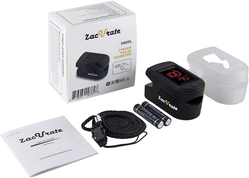 Photo 1 of Zacurate Pro Series 500DL Fingertip Pulse Oximeter Blood Oxygen Saturation Monitor with Silicon Cover, Batteries and Lanyard