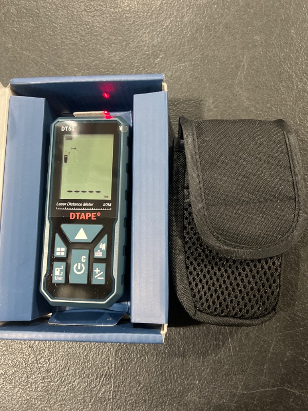 Photo 1 of Laser Measure 165ft, DTAPE DT50 Laser Distance Meter 50M, Portable Handle Digital Measure Tool Range Finder, Larger Backlit LCD 4 Line Display IP54 Shockproof